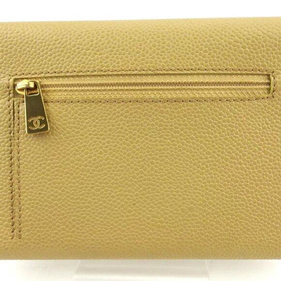 Authenticity guaranteed CHANEL tri-fold wallet Coco Mark beige caviarskin USED - Picture 4 of 10